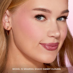 Too Faced blush applied on cheek showing natural flush and soft-focus effect
