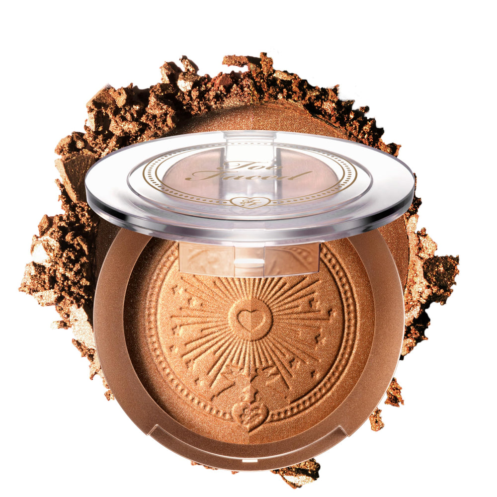 Too Faced Sun Bunny compact front view shows sleek packaging and easy carry benefit