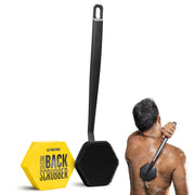 TOOLETRIES front view of charcoal back scrubber showing full shape and handle benefit