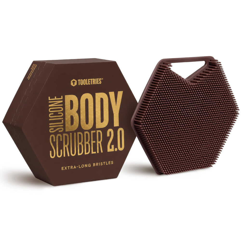 TOOLETRIES chocolate scrubber front view showing compact hygienic design and instant benefit