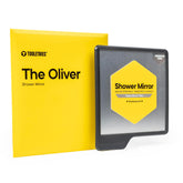 TOOLETRIES front view of Oliver mirror showing clean charcoal finish and clear reflection benefit