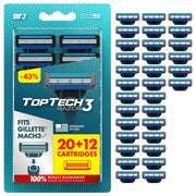 Toptech front packaging showing 20 refill cartridges and value