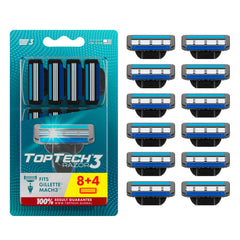 Toptech front packaging showing eight refill cartridges and product benefit