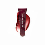 Tower 28 LipSoftie front view showing Ube Vanilla tint and glossy finish for quick color payoff