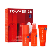 Tower 28 front packaging showing three travel-size SOS products for easy travel