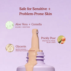 Tower 28 SunnyDays applied with fingertips showing natural, dewy coverage benefit