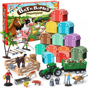 Toylink front packaging showing 12 scented farm bath bombs and toys, perfect gift