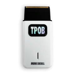 TPOB Mini Skull front view showing compact white design and button for easy carrying