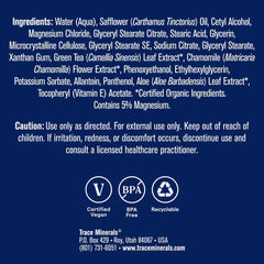 Trace Minerals lotion texture swiped to show lightweight absorbency