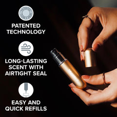 Travalo gold top removed showing spray cap detail and secure closure
