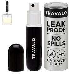 Travalo front view black showing sleek travel-ready atomizer benefit portability
