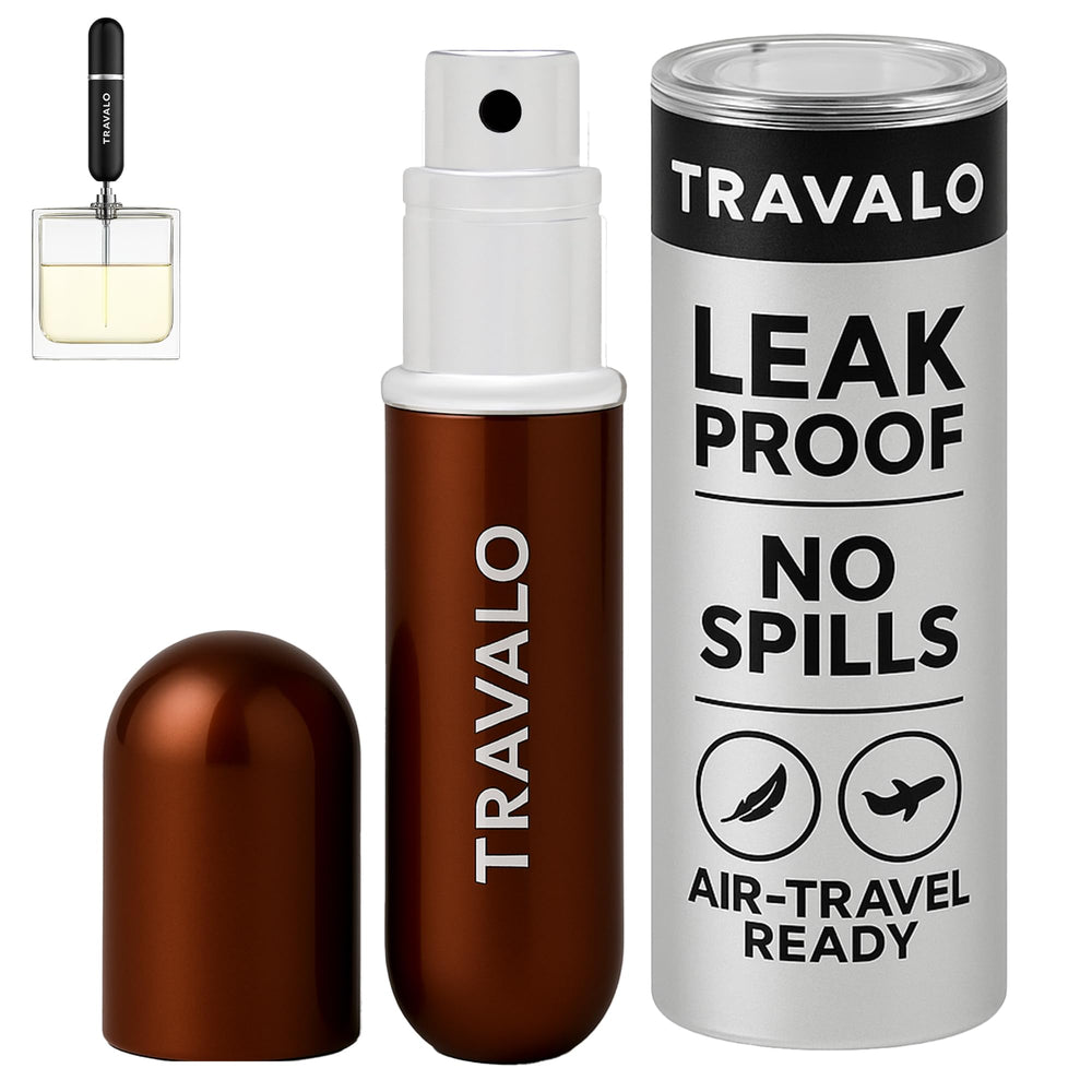 Travalo front view brown showing compact travel design and portability benefit