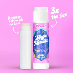 TREAT jumbo balm open to reveal pearlescent texture and moisturizing finish