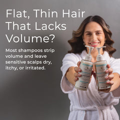 Tree To Tub shampoo bottle close-up label highlighting caffeine and biotin