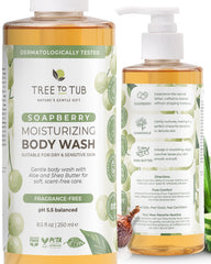 Tree To Tub front packaging showing unscented body wash benefits