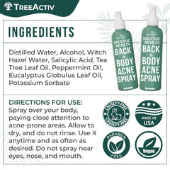 TreeActiv bottle label showing active ingredients and usage instructions