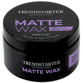 TRENDSTARTER matte wax front jar showing label and size, clear product identity