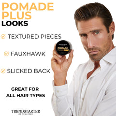 TRENDSTARTER product applied in hair showing defined, non-greasy hold benefit
