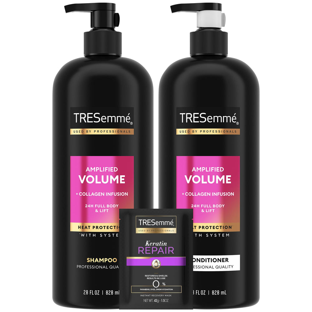 TRESemmé front packaging showing full-size shampoo and conditioner for volumizing benefit