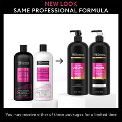 TRESemmé shampoo pump detail emphasizing easy dispensing and salon-style convenience