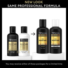 TRESemmé conditioner texture pouring from bottle showing smooth consistency for detangling