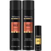 TRESemmé front packaging showing two cans and travel spray for easy styling