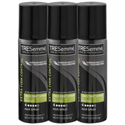 TRESemmé front packaging three small cans showing compact travel convenience