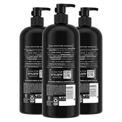 TRESemmé close-up of bottle label highlighting formula and moisture benefit