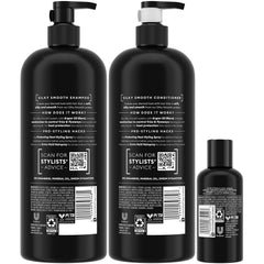 TRESemmé close-up label showing argan-oleo blend and ingredient focus for smoothing benefit