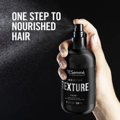 TRESemmé mist being sprayed on damp hair to create beachy movement