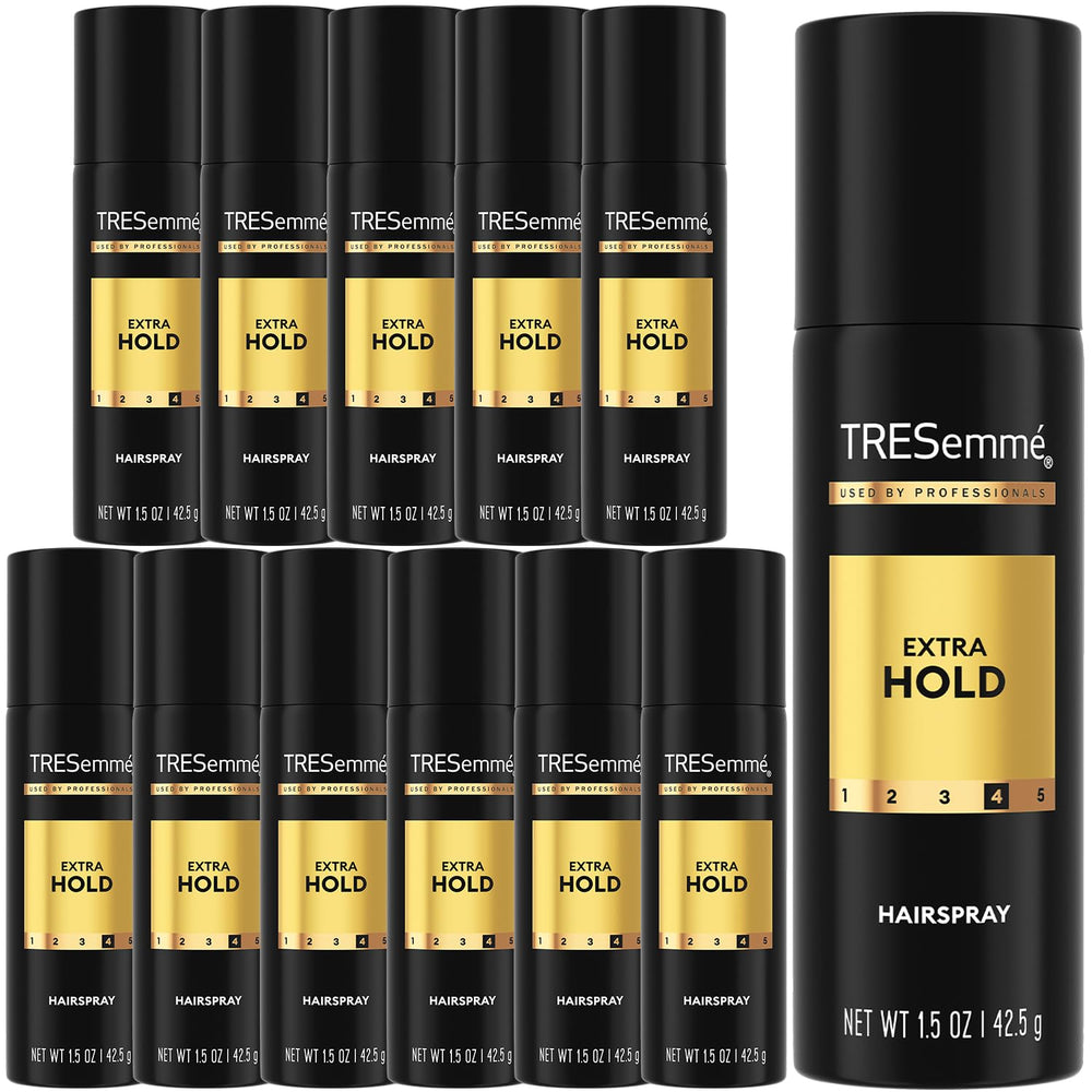 TRESemmé front packaging shows travel hairspray benefits