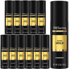 TRESemmé front packaging shows travel hairspray benefits