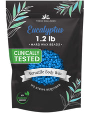 Tress Wellness front packaging showing eucalyptus wax beads and benefits