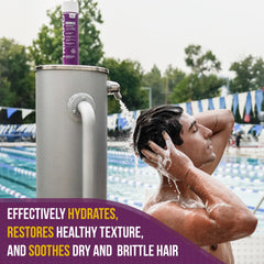 TRIHARD after-swim body wash pumped into hand to remove pool residue