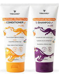 TRIHARD front packaging of kids chlorine defense duo showing bottles and labels for easy identification and trust