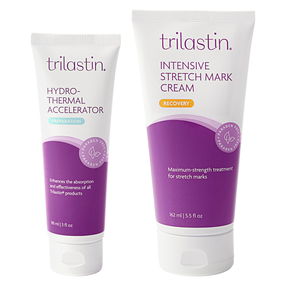 TriLASTIN duo front packaging showing both tubes and clear product benefits