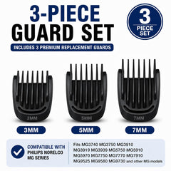 Trimmer side profile of all three guards showing Trimmer length options