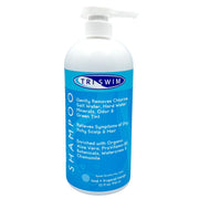 TRISWIM 32oz front bottle showing lime mango scent and pump for easy use