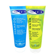 TRISWIM front packaging of swim care set showing both bottles and benefits