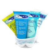 TRISWIM front view of four-bottle swim care set showing complete routine and convenience