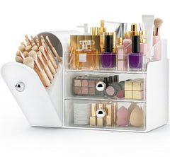 TRQWRO front view of white organizer showing neat cosmetic arrangement and easy access