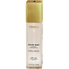 Truly Solar Baby front packaging showing SPF 45 and oil finish benefit