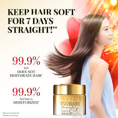 Tsubaki cream being applied on hair strand for smoothness