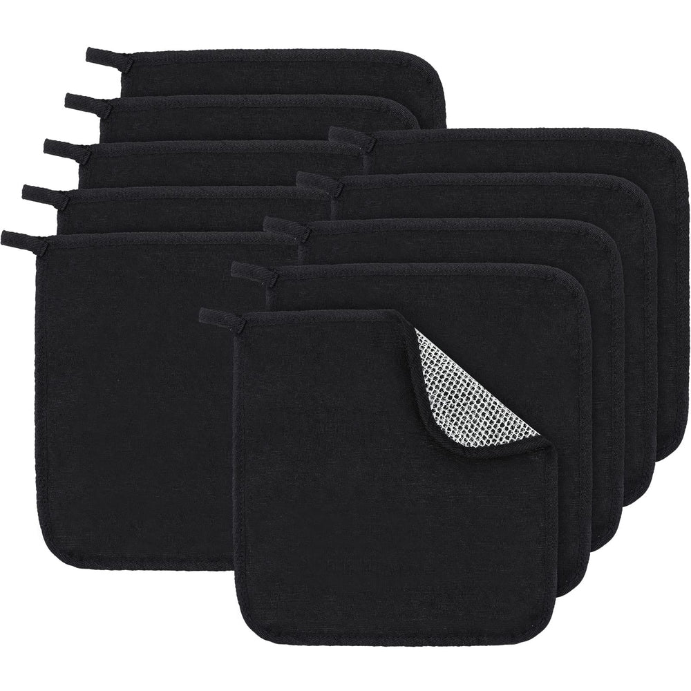 Tudomro front packaging showing ten black washcloths and compact storage benefit