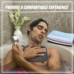Tudomro cloth in hand during shower illustrating easy grip and quick lather