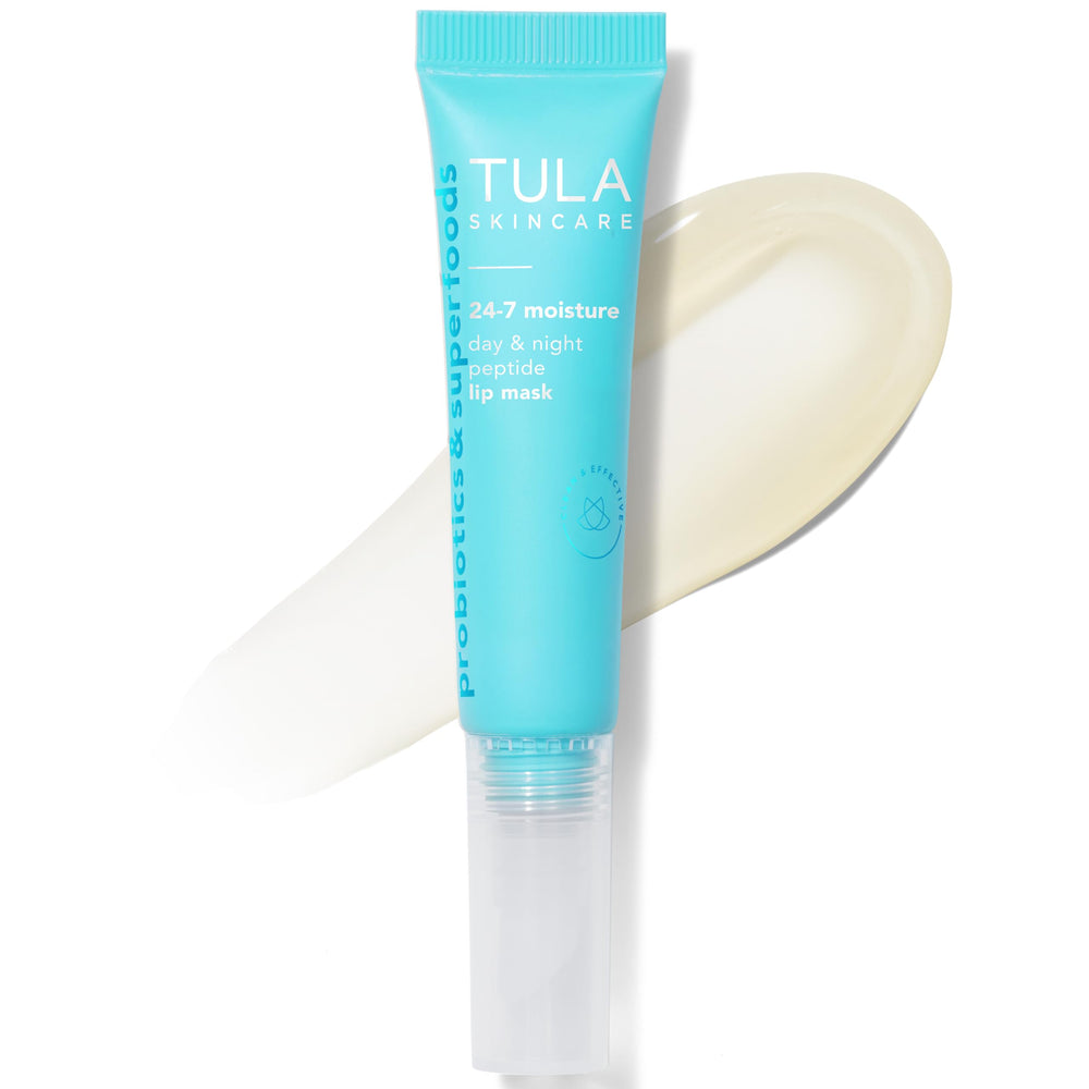 TULA lip mask jar front view showing clear formula and compact packaging benefit: convenient hydration