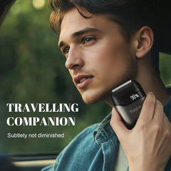 Tulzim shaver in hand scale showing compact design and easy portability benefit