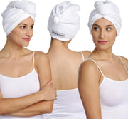 Turbie Twist front view of three white turbans showing clean packaging and convenience