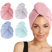 Turbie Twist front view showing four-color pack and quick-dry benefit