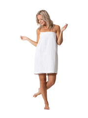 Turkish Linen spa wrap front view showing full coverage and clean white finish